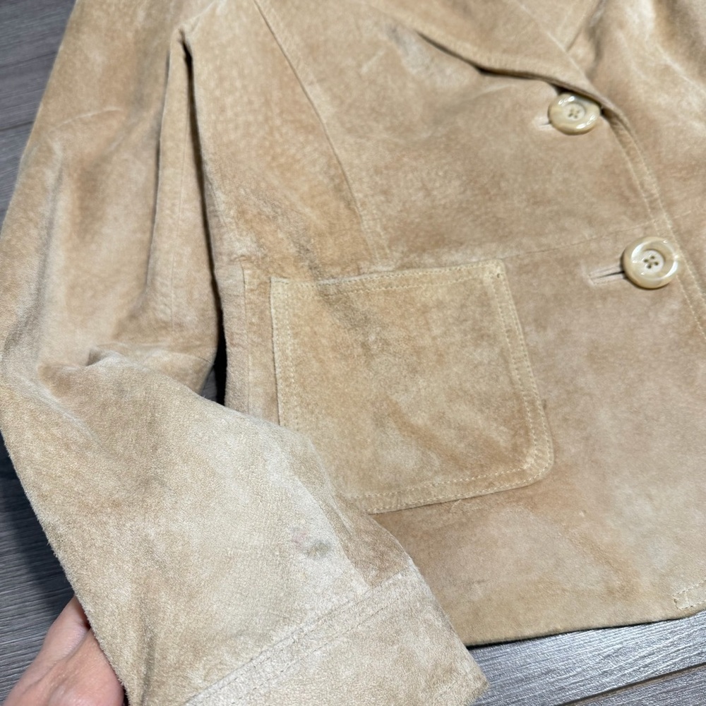 Mossimo real suede/leather Y2K vintage Tan Suede Women's Blazer jacket - Picture 3 of 10